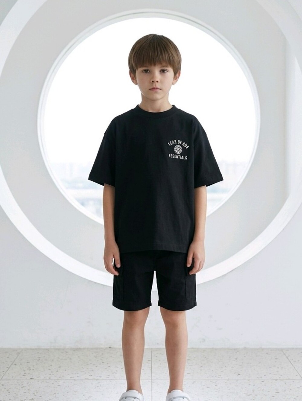 NWT Fear of God Essentials Kids Jersey Crewneck Tee Black Sz 8
